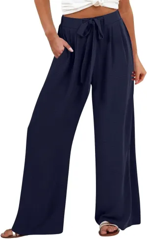 Womens Wide Leg Palazzo Pants High Waist Casual Flowy Trousers 2025 Summer Lounge Beach Travel Vacation Outfits