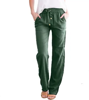 Women's Wide Leg Pants Winter Highwaisted Beach Pants with Pockets Fleece Lined Elastic Waist