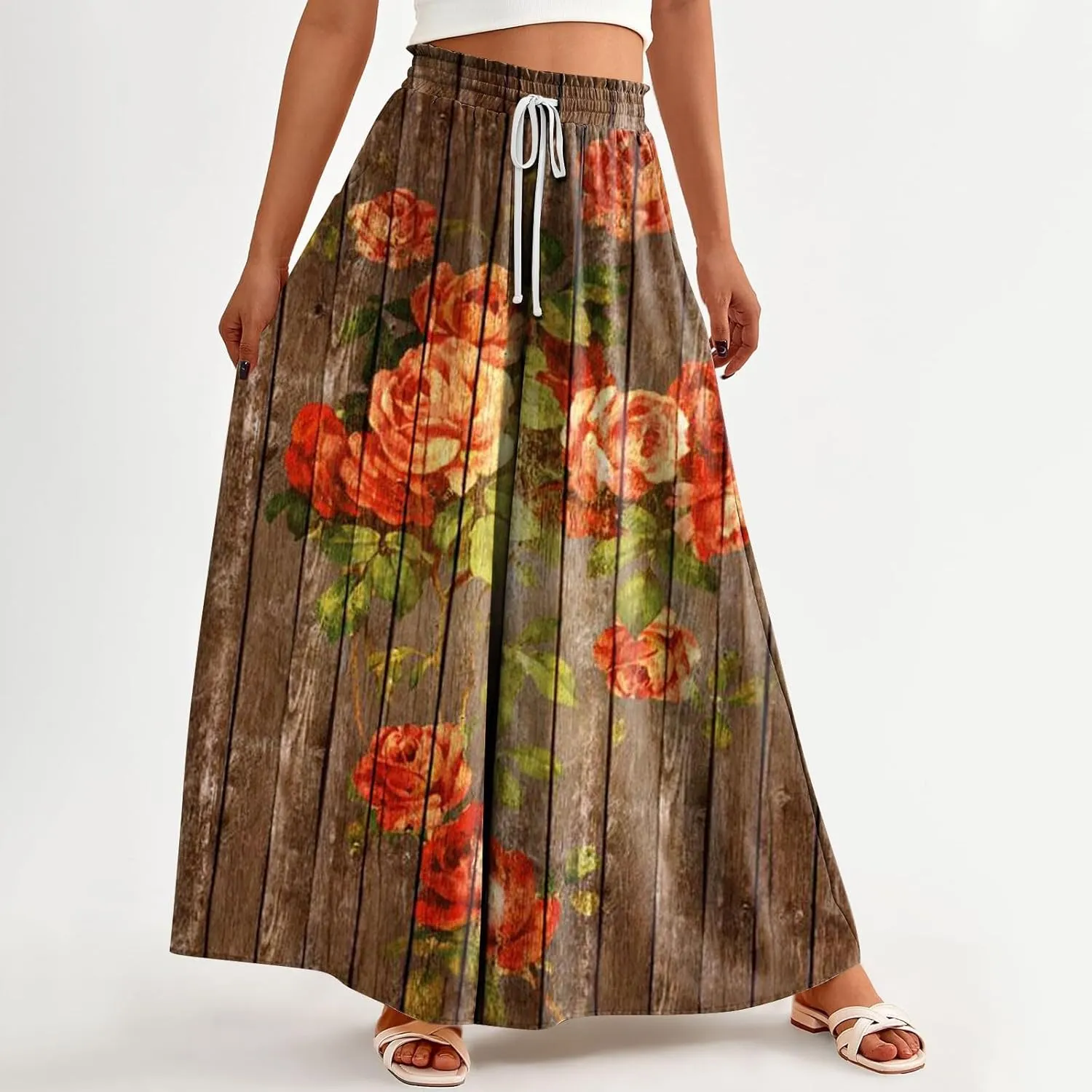 Womens Wide Leg Pants Women's Casual Trendy Loose Fit Elastic High Waist Wide Leg Trousers Flowy Long Pants