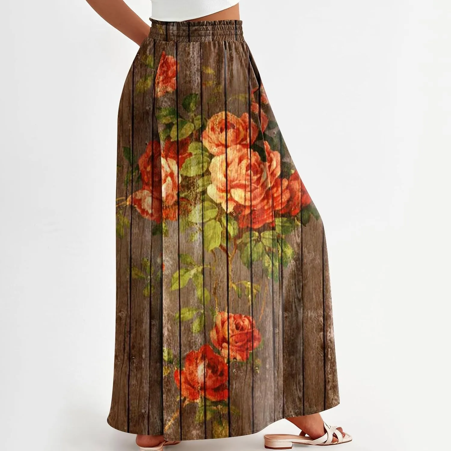 Womens Wide Leg Pants Women's Casual Trendy Loose Fit Elastic High Waist Wide Leg Trousers Flowy Long Pants
