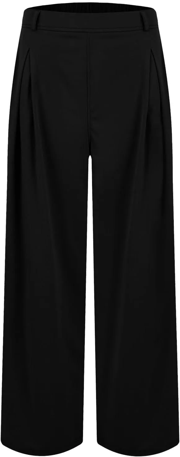 Women's Wide Legged Pants Pleated High Waisted with Pockets Flowy Trousers Business Casual Bottoms Trendy