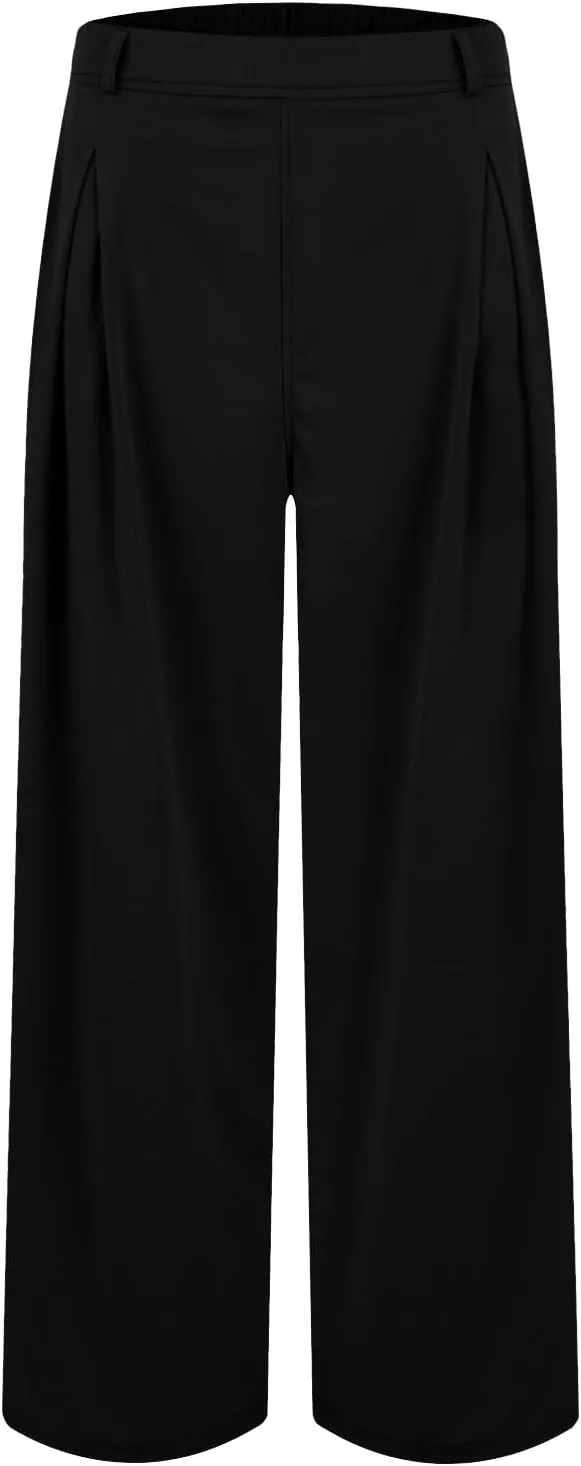 Women's Wide Legged Pants Pleated High Waisted with Pockets Flowy Trousers Business Casual Bottoms Trendy