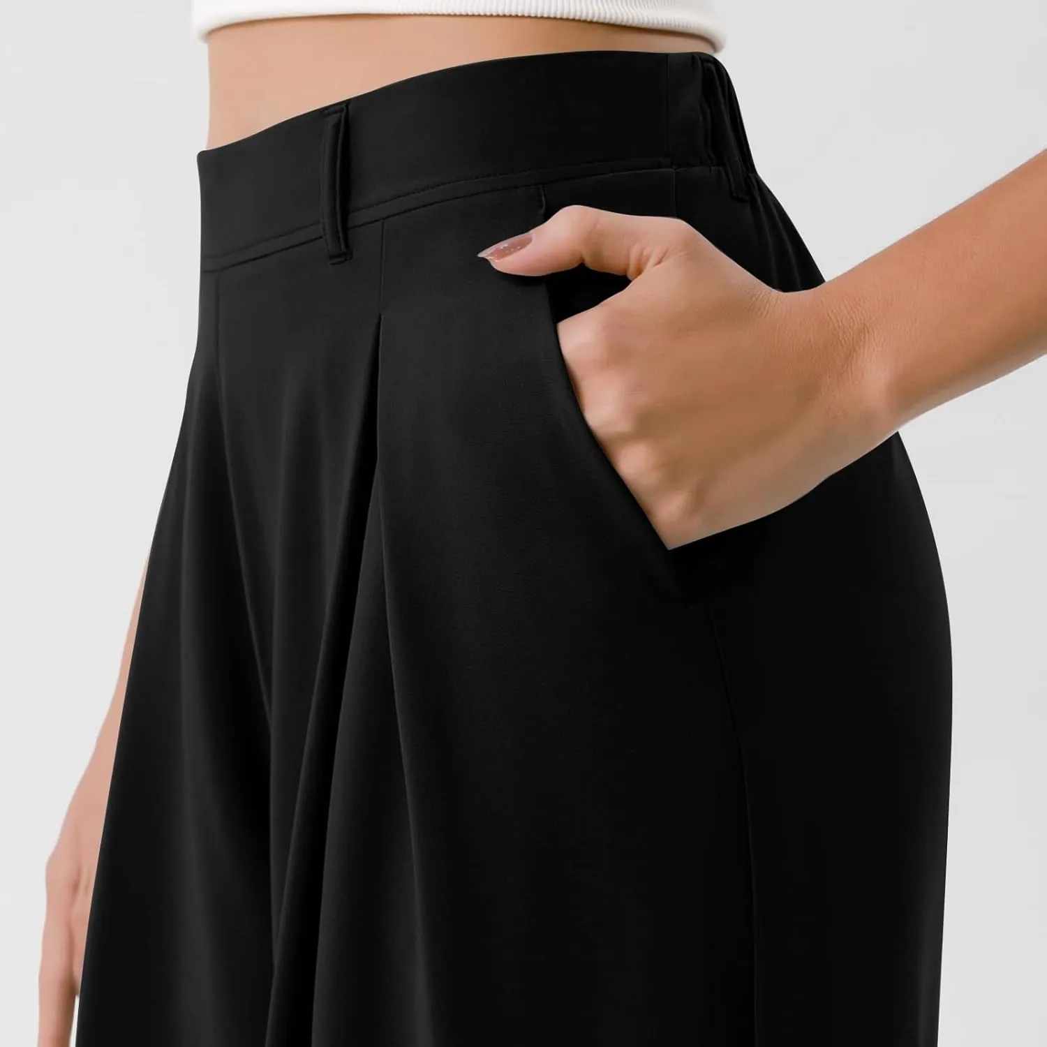 Women's Wide Legged Pants Pleated High Waisted with Pockets Flowy Trousers Business Casual Bottoms Trendy