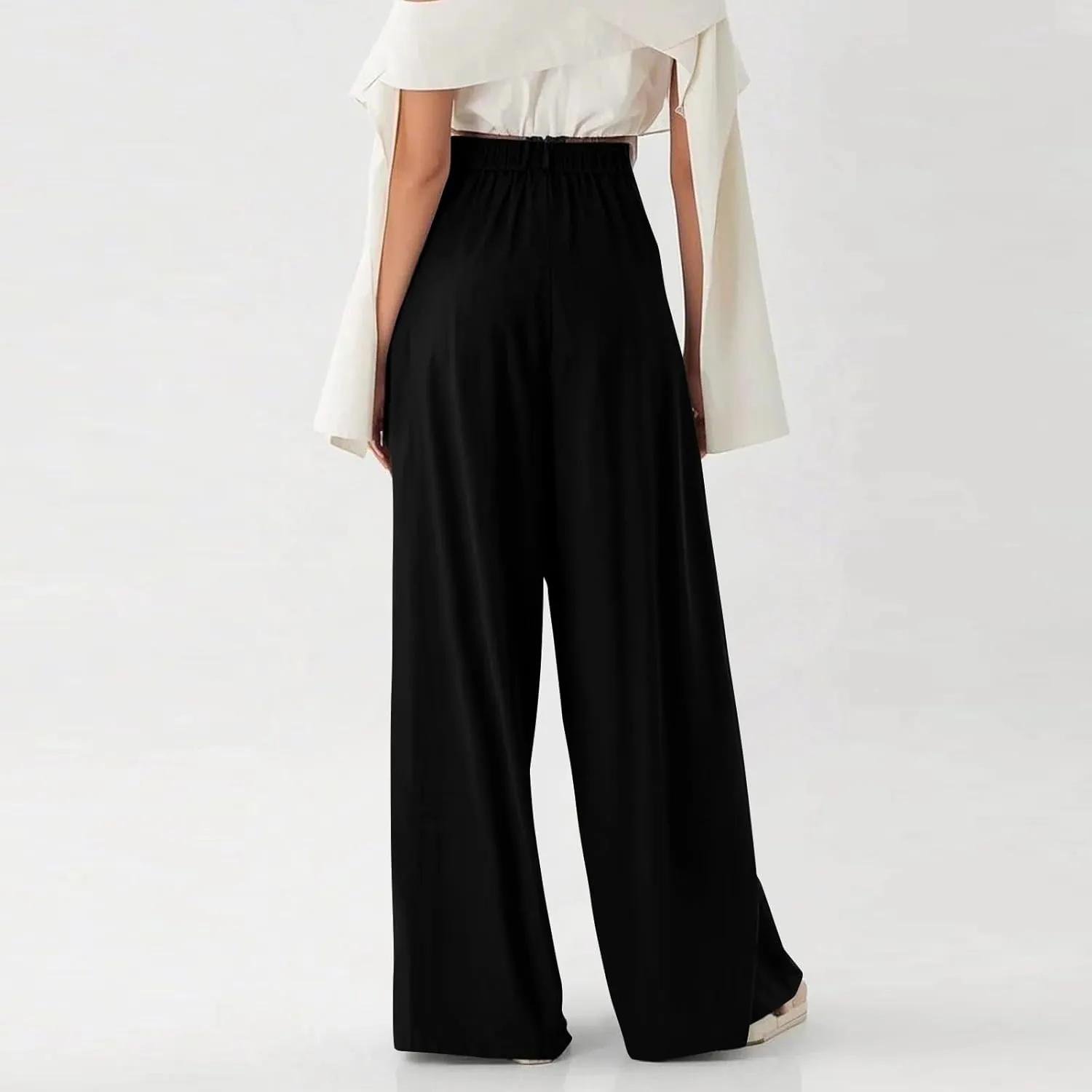 Women's Wide Legged Pants Pleated High Waisted with Pockets Flowy Trousers Business Casual Bottoms Trendy