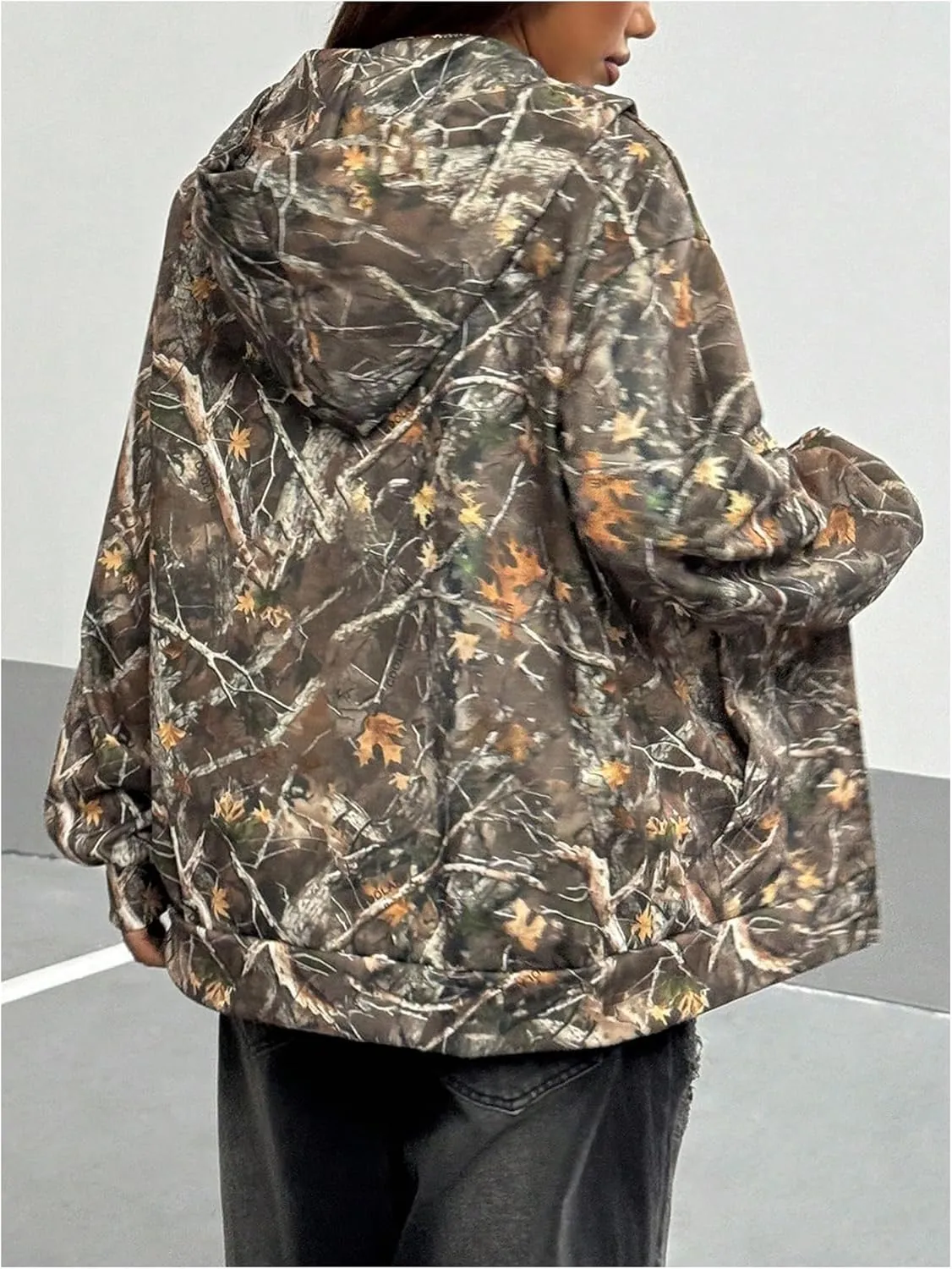 Women's Y2K Camo Print Oversized Hoodie Drop Shoulder Long Sleeve Sweatshirts Tops