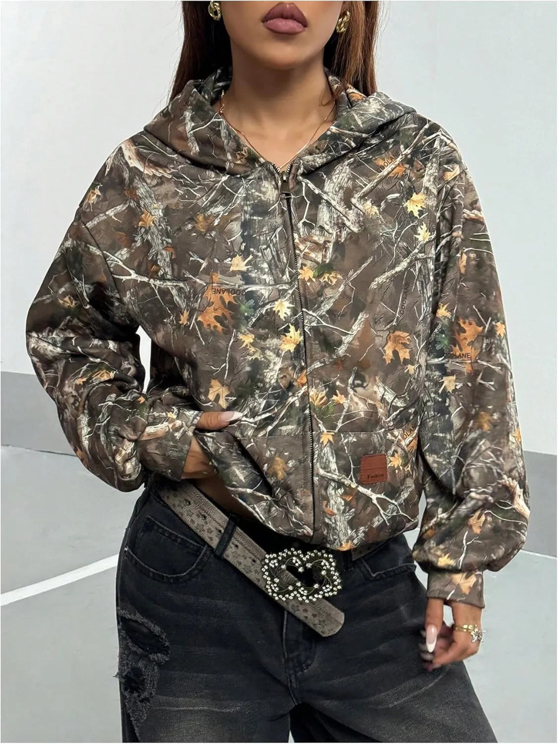 Women's Y2K Camo Print Oversized Hoodie Drop Shoulder Long Sleeve Sweatshirts Tops