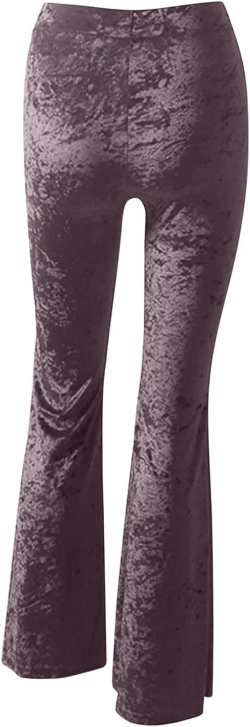 yardsong Womens Velvet Pants High Waist Bootcut Flare Bell Bottom Pants Business Casual Work Dance Fashion Trousers