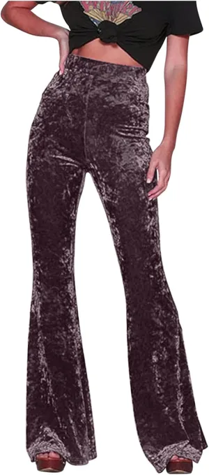 yardsong Womens Velvet Pants High Waist Bootcut Flare Bell Bottom Pants Business Casual Work Dance Fashion Trousers