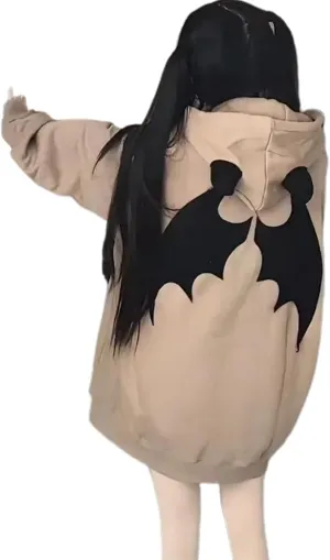 YEMOCILE Women Devil Wing Hooded Sweatshirt Casual Loose Long Sleeve Hoodies Pullover Tops