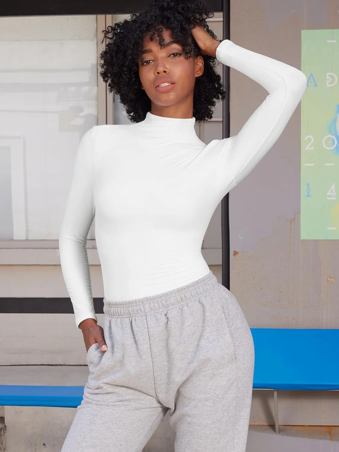 YEOREO Long Sleeve Workout Crop Mock Thermal Turtle Neck Double Lined Base Tops Shirts Women Sariah Y2k Undershirt