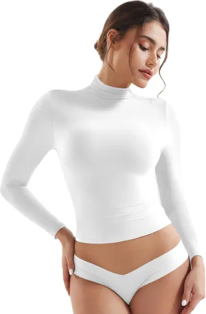 YEOREO Long Sleeve Workout Crop Mock Thermal Turtle Neck Double Lined Base Tops Shirts Women Sariah Y2k Undershirt