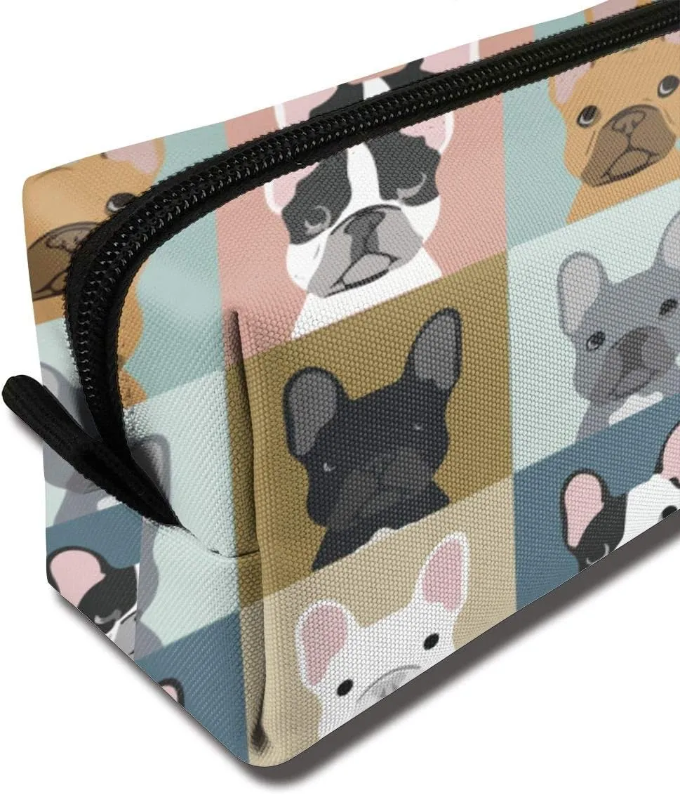 YISHOW French Bulldog Pattern Makeup Bag Adorable Travel Cosmetic Toiletry Organizer Case for Women