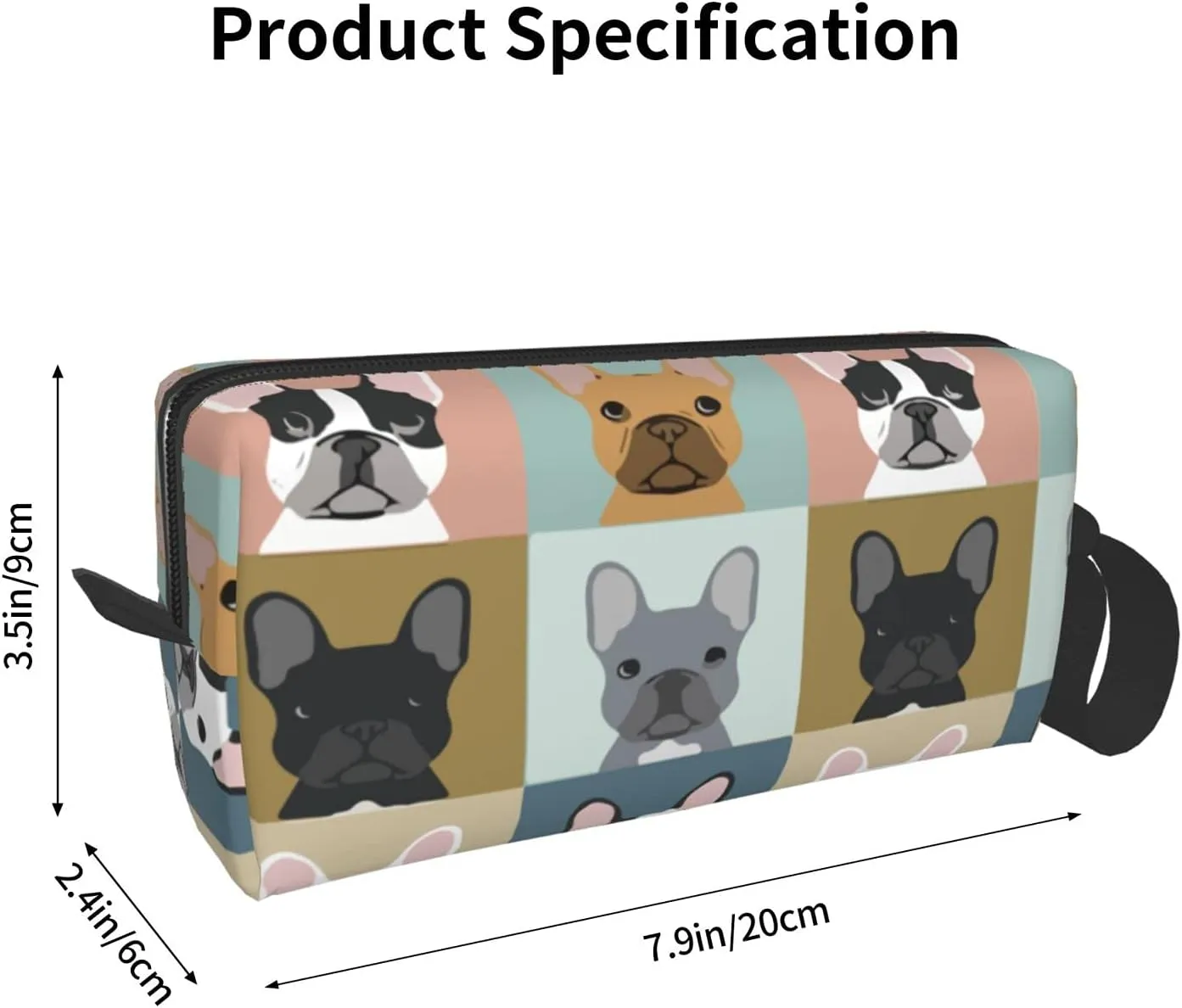 YISHOW French Bulldog Pattern Makeup Bag Adorable Travel Cosmetic Toiletry Organizer Case for Women