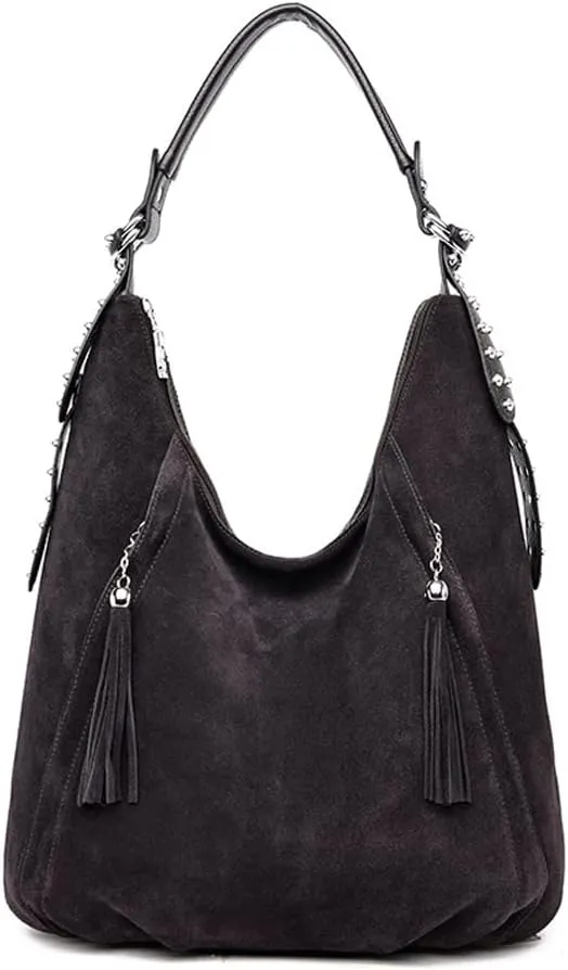 Yohora Womens Tote Bag Roomy Shoulder Purse Genuine Leather Hobo Handbag Work Travel Top Handle Bag with Tassel