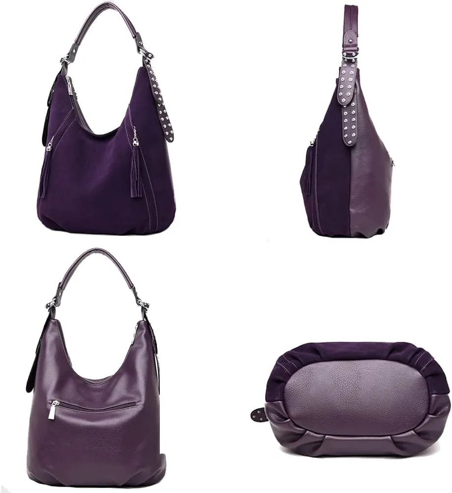 Yohora Womens Tote Bag Roomy Shoulder Purse Genuine Leather Hobo Handbag Work Travel Top Handle Bag with Tassel