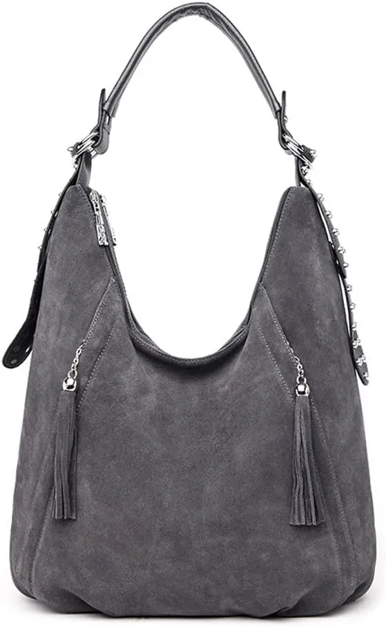 Yohora Womens Tote Bag Roomy Shoulder Purse Genuine Leather Hobo Handbag Work Travel Top Handle Bag with Tassel
