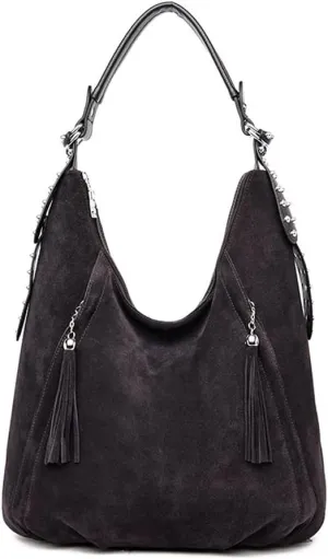 Yohora Womens Tote Bag Roomy Shoulder Purse Genuine Leather Hobo Handbag Work Travel Top Handle Bag with Tassel