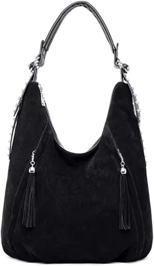 Yohora Womens Tote Bag Roomy Shoulder Purse Genuine Leather Hobo Handbag Work Travel Top Handle Bag with Tassel