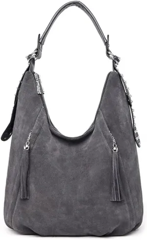 Yohora Womens Tote Bag Roomy Shoulder Purse Genuine Leather Hobo Handbag Work Travel Top Handle Bag with Tassel
