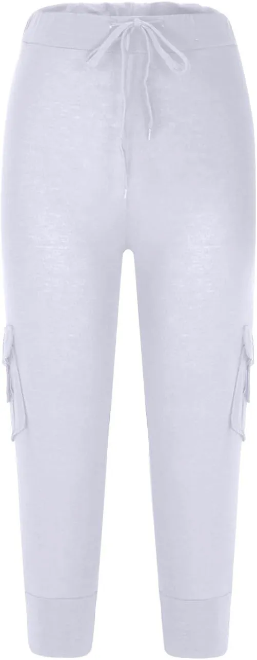 ZDRZK Capri Cargo Pants for Women Casual Plus Size High Waist Workout Yoga Pants with Pockets Comfy Cropped Trousers