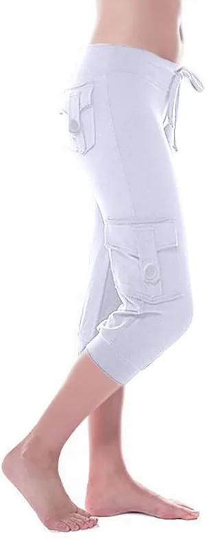 ZDRZK Capri Cargo Pants for Women Casual Plus Size High Waist Workout Yoga Pants with Pockets Comfy Cropped Trousers
