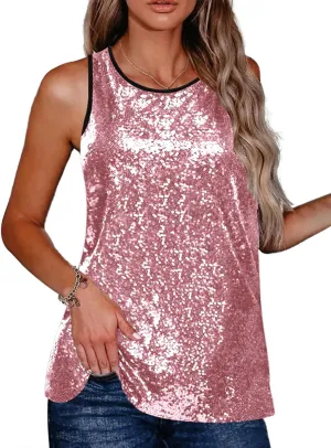 Zeagoo Women's Sleeveless Sparkle Shimmer Camisole Vest Glitter Sequin Tank Tops