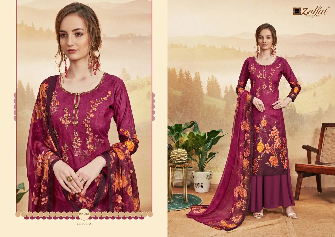 ZULFAT DESIGNER NIHARIKA PURE COTTON DIGITAL HEAVY EMBROIDERY SUIT