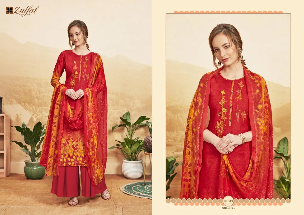 ZULFAT DESIGNER NIHARIKA PURE COTTON DIGITAL HEAVY EMBROIDERY SUIT