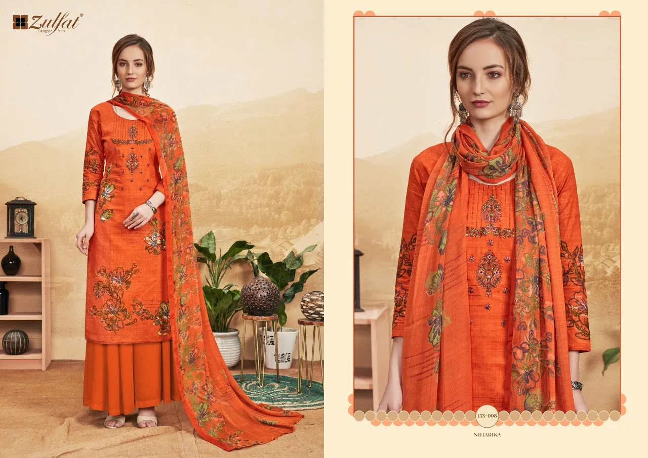 ZULFAT DESIGNER NIHARIKA PURE COTTON DIGITAL HEAVY EMBROIDERY SUIT