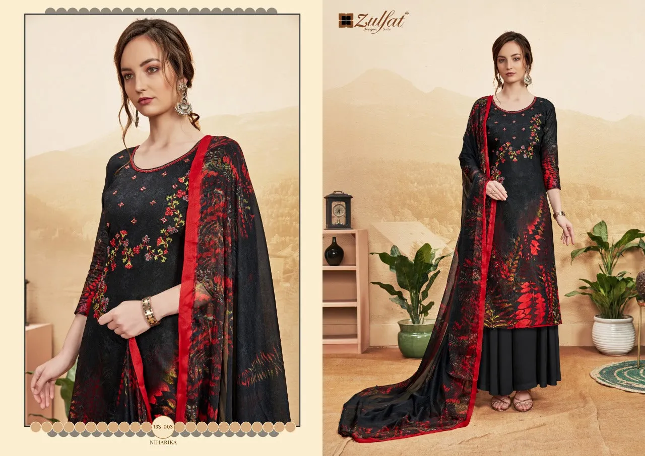 ZULFAT DESIGNER NIHARIKA PURE COTTON DIGITAL HEAVY EMBROIDERY SUIT