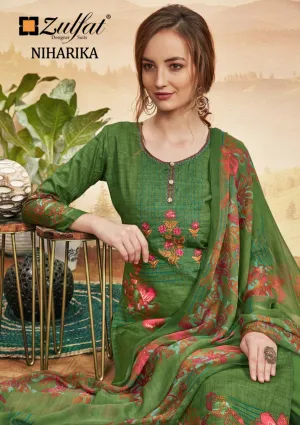 ZULFAT DESIGNER NIHARIKA PURE COTTON DIGITAL HEAVY EMBROIDERY SUIT