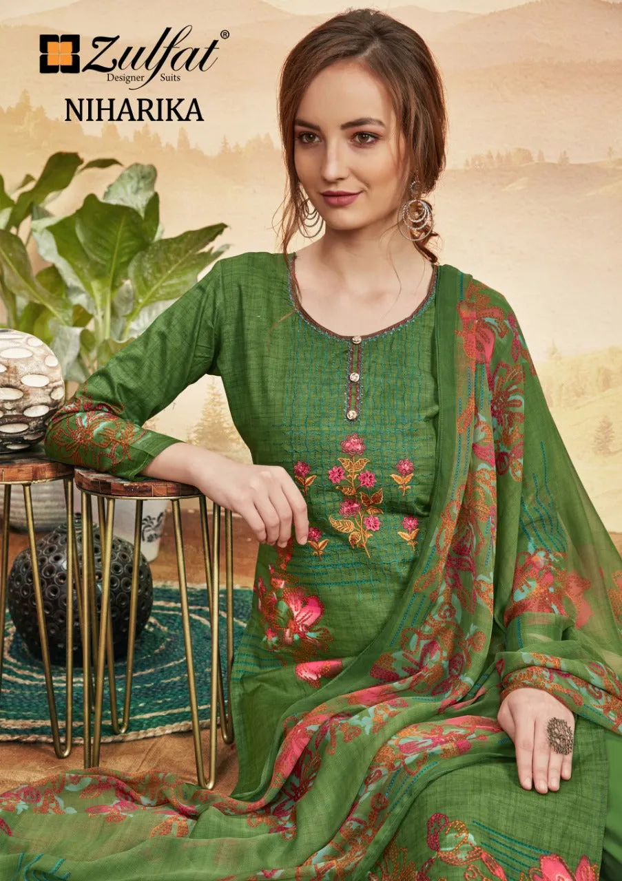 ZULFAT DESIGNER NIHARIKA PURE COTTON DIGITAL HEAVY EMBROIDERY SUIT