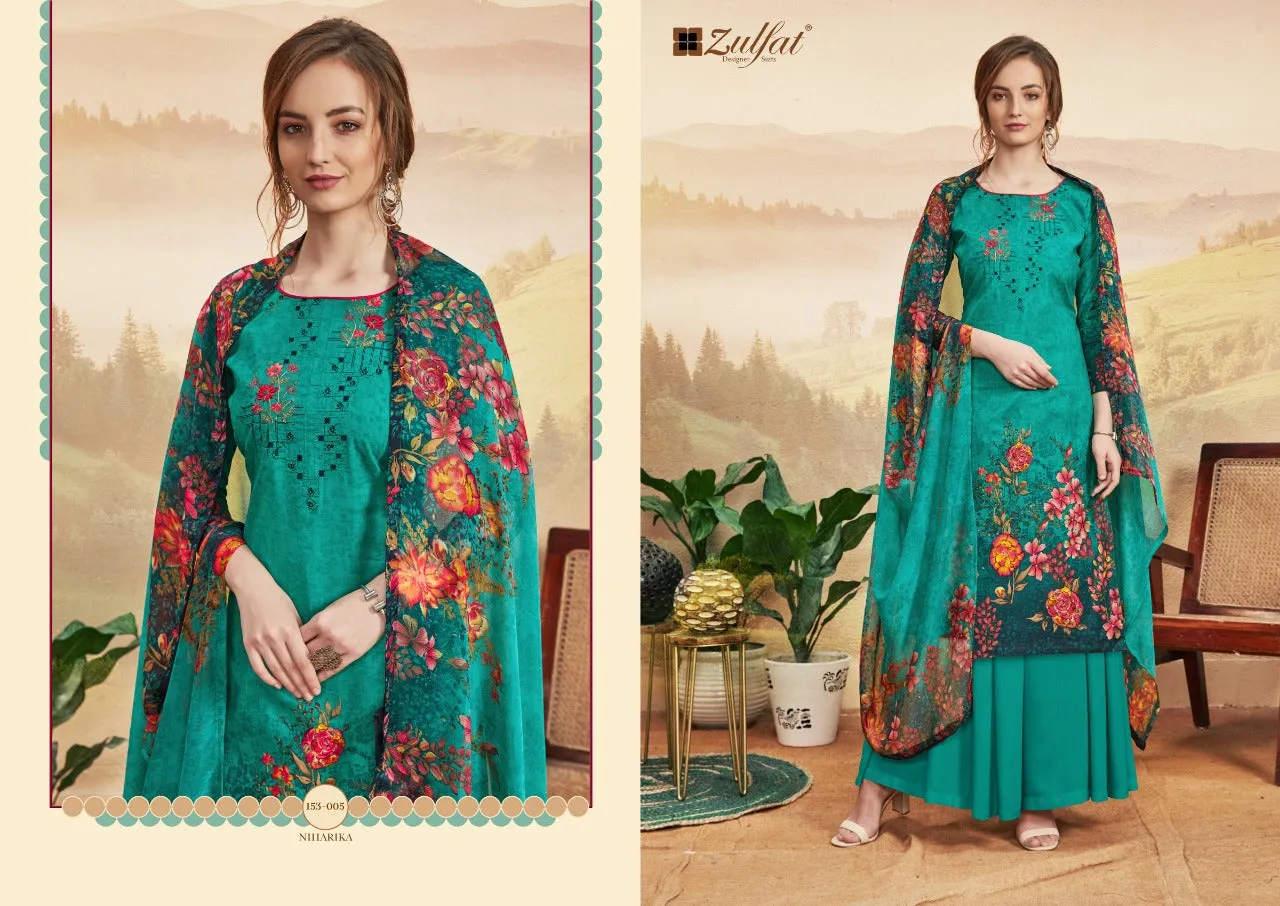 ZULFAT DESIGNER NIHARIKA PURE COTTON DIGITAL HEAVY EMBROIDERY SUIT