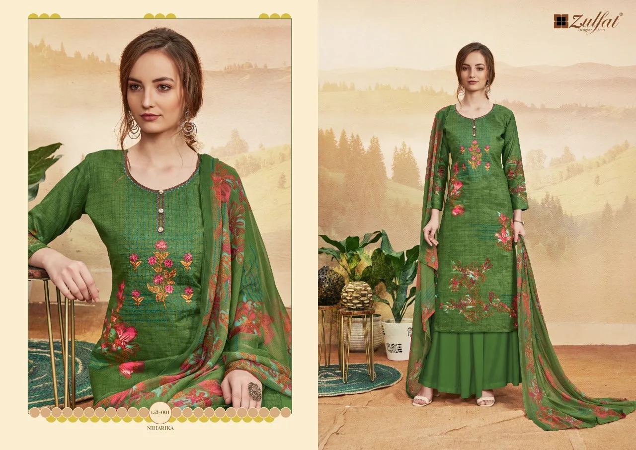 ZULFAT DESIGNER NIHARIKA PURE COTTON DIGITAL HEAVY EMBROIDERY SUIT