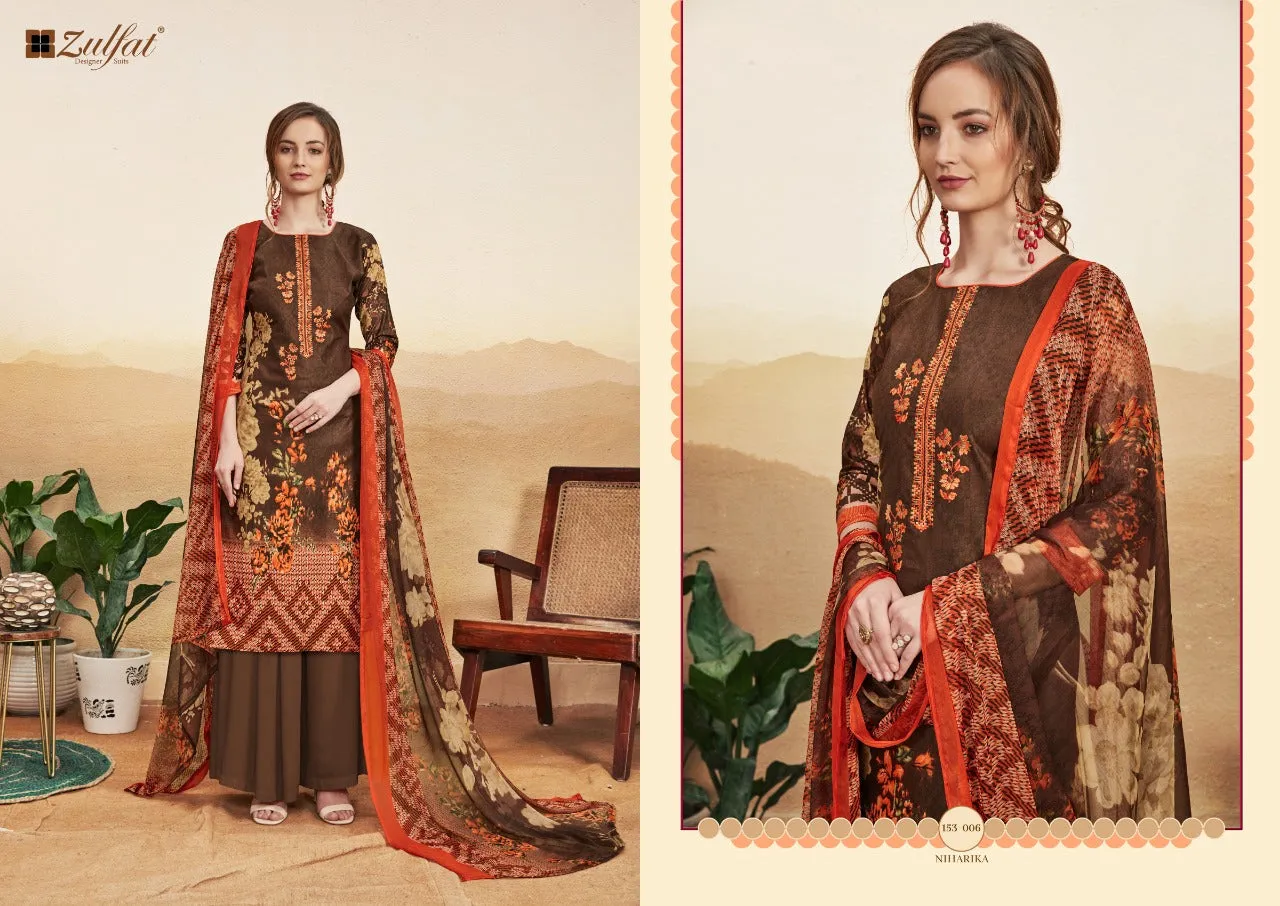 ZULFAT DESIGNER NIHARIKA PURE COTTON DIGITAL HEAVY EMBROIDERY SUIT