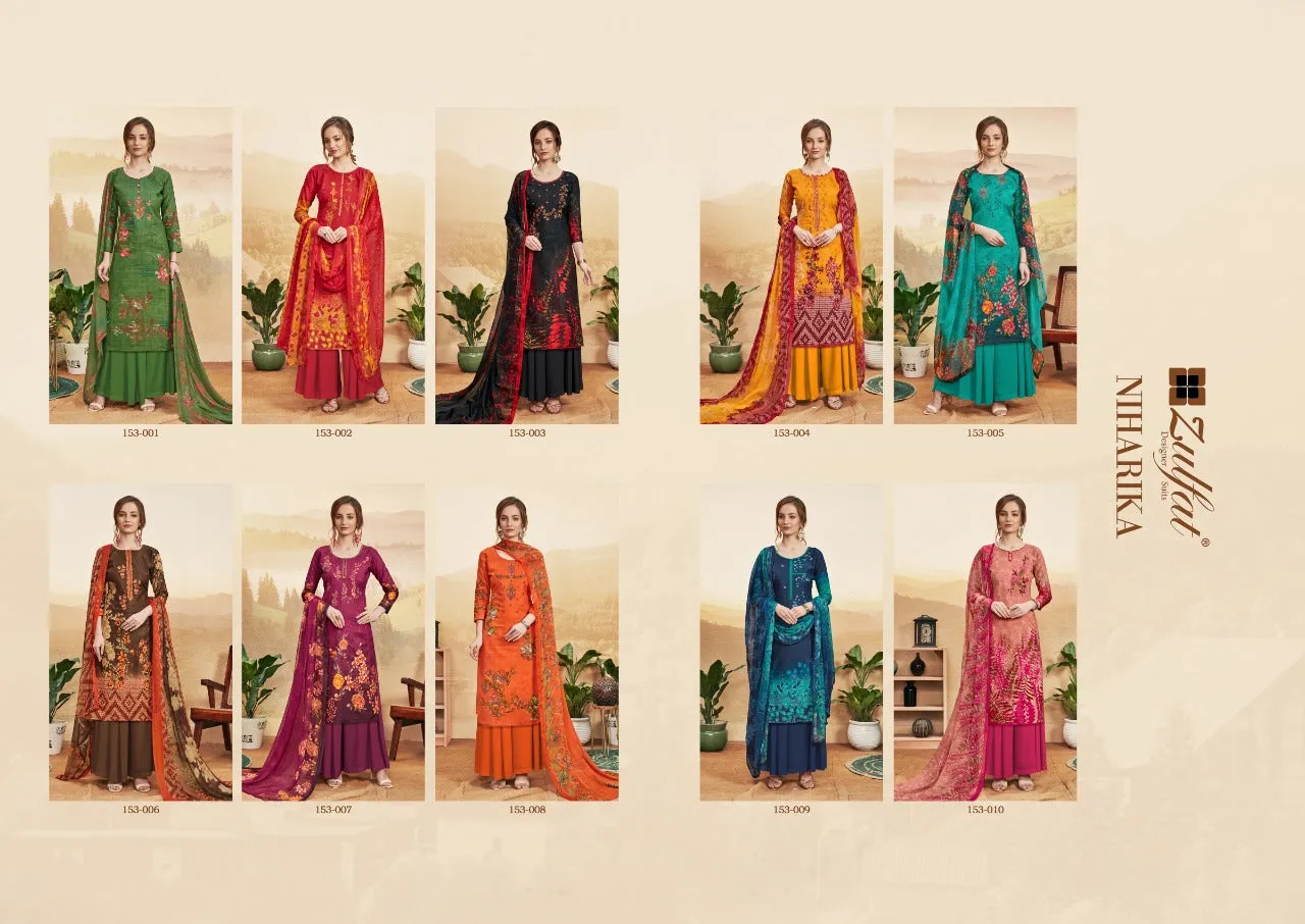 ZULFAT DESIGNER NIHARIKA PURE COTTON DIGITAL HEAVY EMBROIDERY SUIT