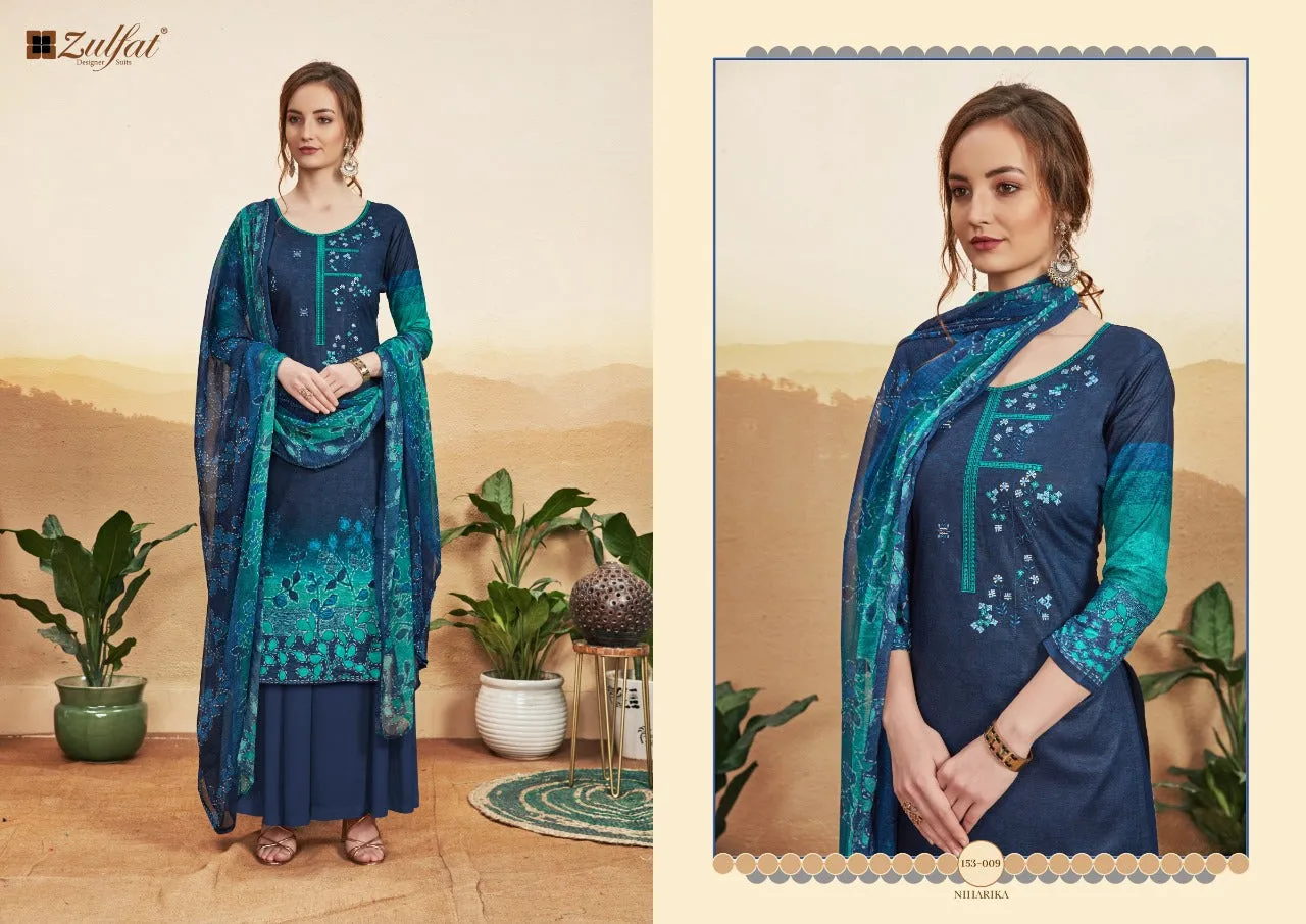 ZULFAT DESIGNER NIHARIKA PURE COTTON DIGITAL HEAVY EMBROIDERY SUIT