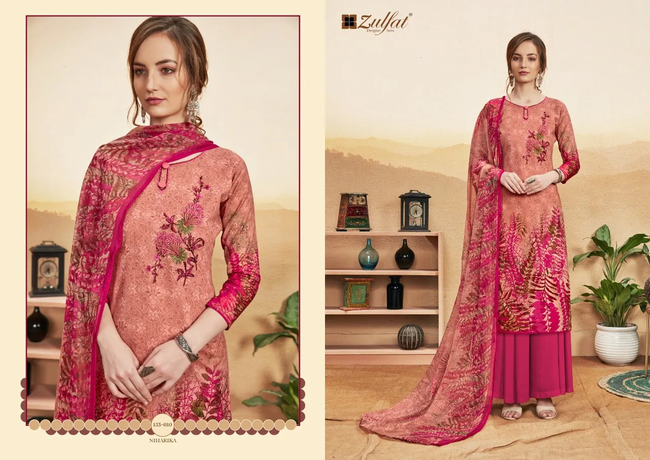 ZULFAT DESIGNER NIHARIKA PURE COTTON DIGITAL HEAVY EMBROIDERY SUIT