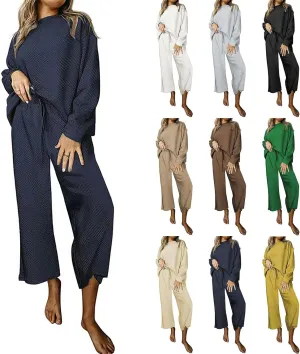 ZYXTIM 2 Piece Sets for Women Ribbed Trendy Outfits Oversized Long Sleeve Pullover Tops Casual Pant Sets Sweatsuit Loungewear