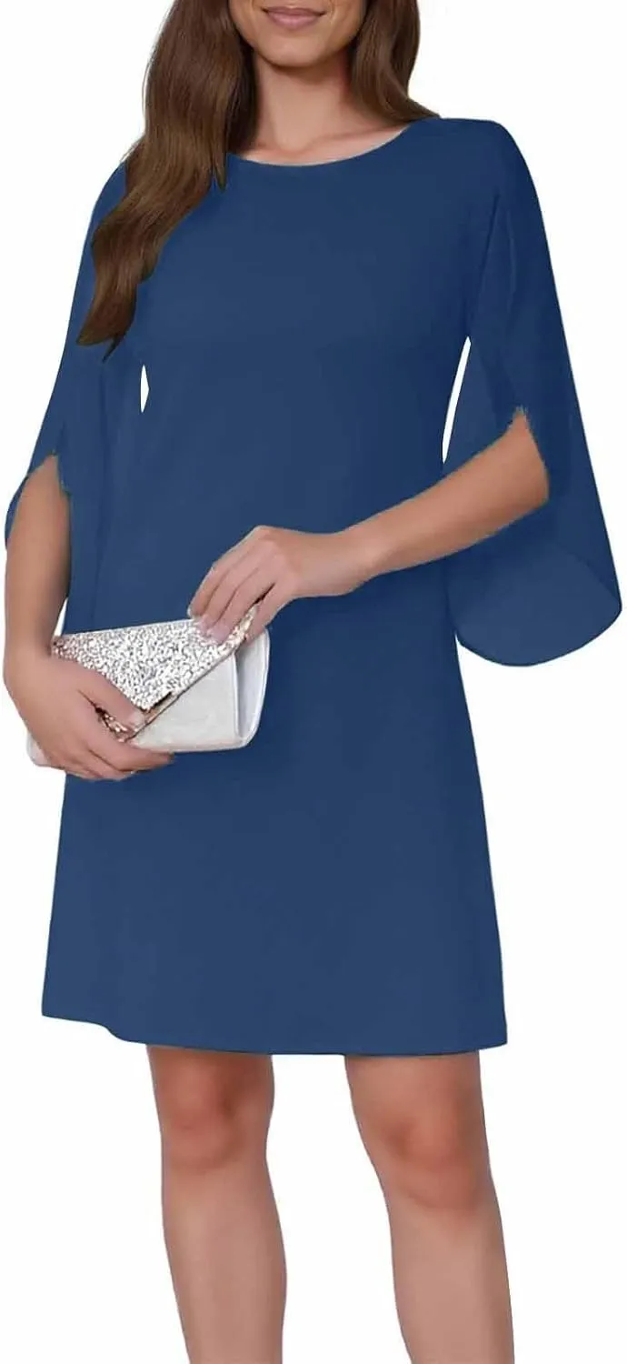 ZYXTIM Womens Chiffon Dresses Flutter Sleeve Winkle Free Casual Smart Office Work Dress Plus Size Flowy Shift Mini Dress