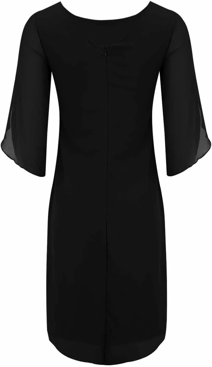 ZYXTIM Womens Chiffon Dresses Flutter Sleeve Winkle Free Casual Smart Office Work Dress Plus Size Flowy Shift Mini Dress