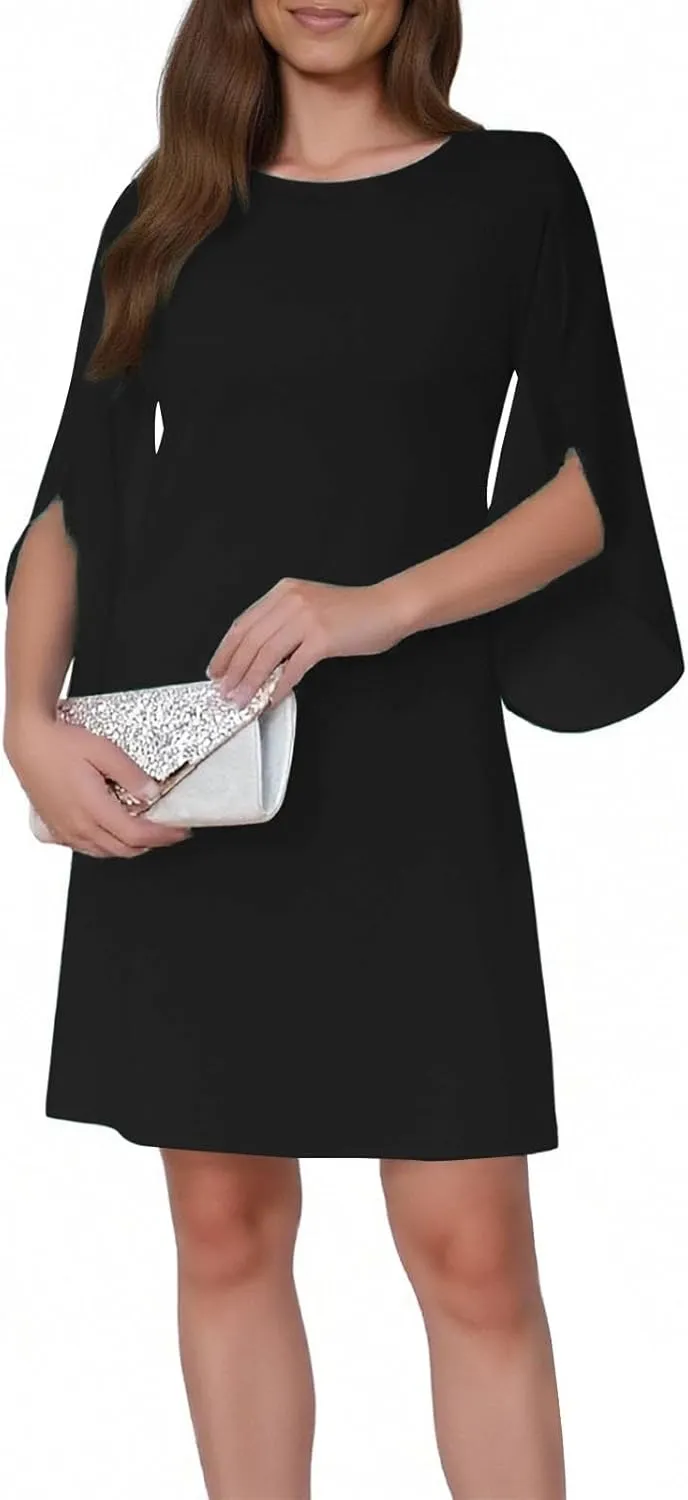 ZYXTIM Womens Chiffon Dresses Flutter Sleeve Winkle Free Casual Smart Office Work Dress Plus Size Flowy Shift Mini Dress