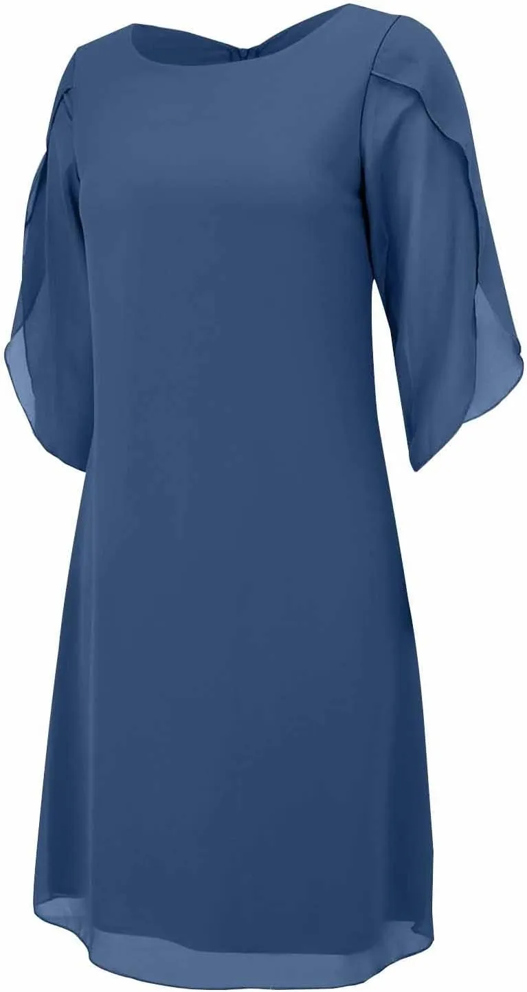 ZYXTIM Womens Chiffon Dresses Flutter Sleeve Winkle Free Casual Smart Office Work Dress Plus Size Flowy Shift Mini Dress