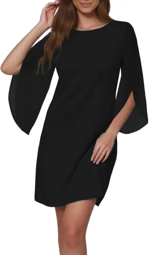ZYXTIM Womens Chiffon Dresses Flutter Sleeve Winkle Free Casual Smart Office Work Dress Plus Size Flowy Shift Mini Dress