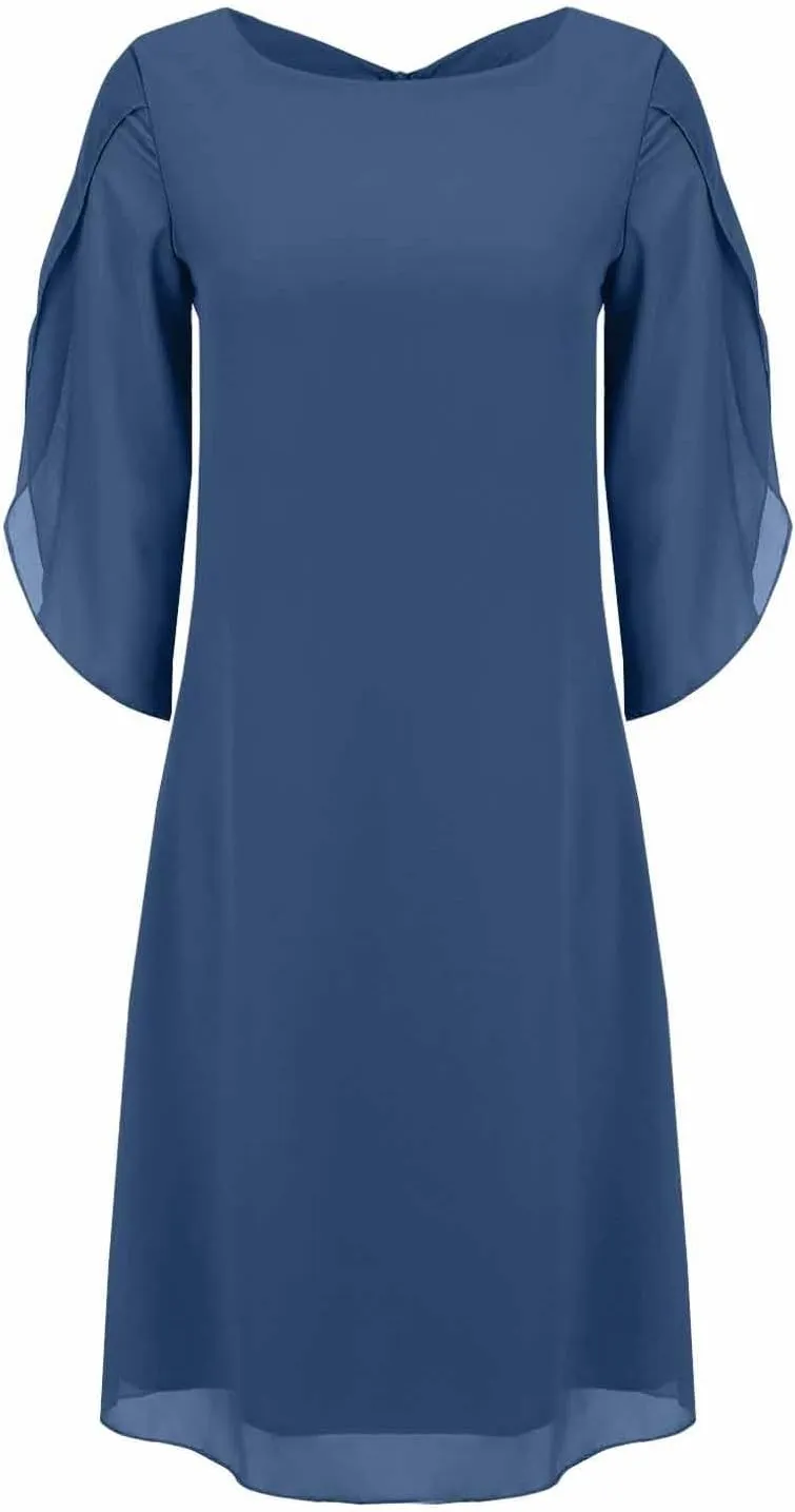 ZYXTIM Womens Chiffon Dresses Flutter Sleeve Winkle Free Casual Smart Office Work Dress Plus Size Flowy Shift Mini Dress