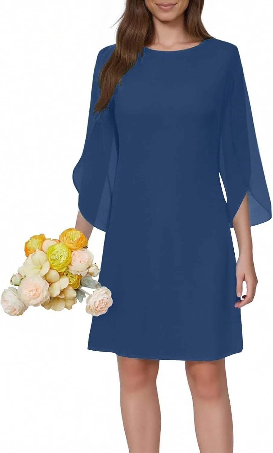 ZYXTIM Womens Chiffon Dresses Flutter Sleeve Winkle Free Casual Smart Office Work Dress Plus Size Flowy Shift Mini Dress