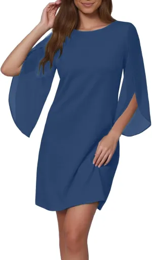 ZYXTIM Womens Chiffon Dresses Flutter Sleeve Winkle Free Casual Smart Office Work Dress Plus Size Flowy Shift Mini Dress